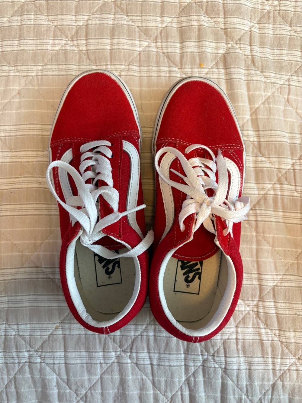 Vans Red and White Low-Top Skate Sneakers